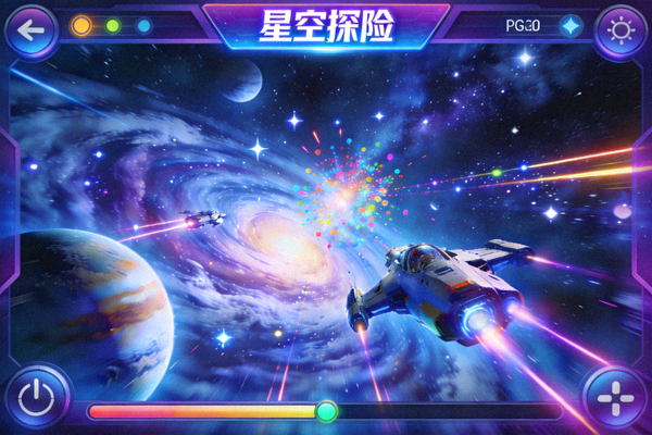 PG电子游戏《星空探险》在模拟器中的实际运行画面，展示绚丽的太空特效
