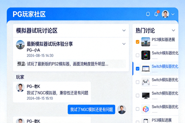 PG玩家社区论坛页面截图，显示玩家关于模拟器试玩的讨论帖