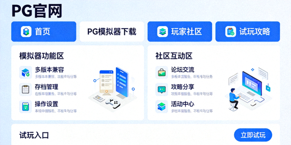 探索PG官网PG模拟器玩家社区试玩全攻略配图 - 网站导航与功能示意图